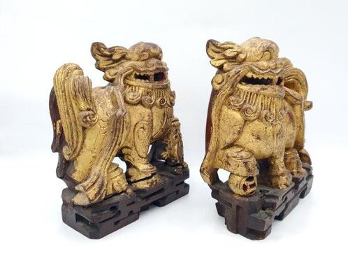 Gouden hondenpaar - Hout - China - Republieke periode, Antiek en Kunst, Antiek | Overige Antiek