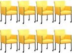 Set van 8 Gele leren moderne kuipstoel - poot rond zwart met, Huis en Inrichting, Stoelen, Nieuw, Leer, Ophalen of Verzenden, Modern