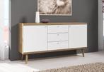 Dressoir Primavera - Wit - Licht eiken - 160 cm, Nieuw, 150 tot 200 cm, 25 tot 50 cm, Scandinavisch