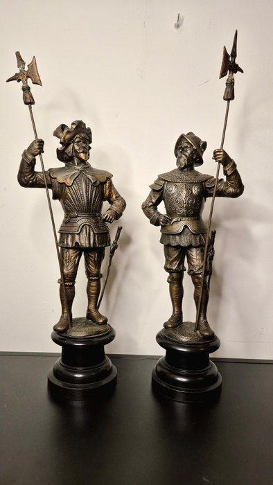Beeld, set (2) “The Cavaliers” - 3,3 kg - 54 cm - Spelter, Antiek en Kunst, Curiosa en Brocante