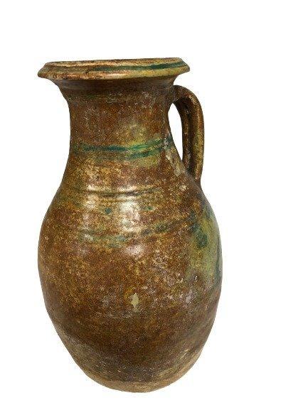 Parthische Rijk glaazuurde aardewerk vessel, 26,5 x 13 cm, Verzamelen, Mineralen en Fossielen