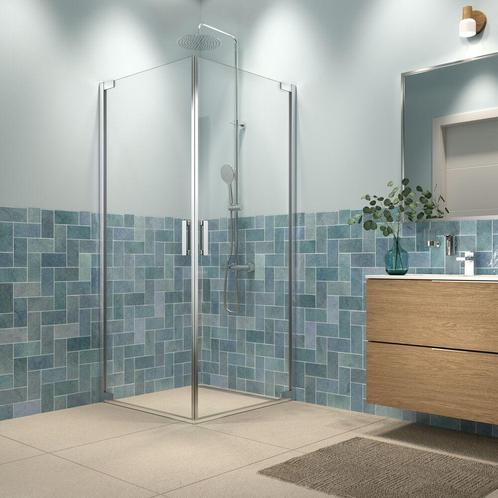 Tweedelige hoekinstap met helder veiligheidsglas en, Doe-het-zelf en Verbouw, Sanitair, Douche, Nieuw, Ophalen of Verzenden
