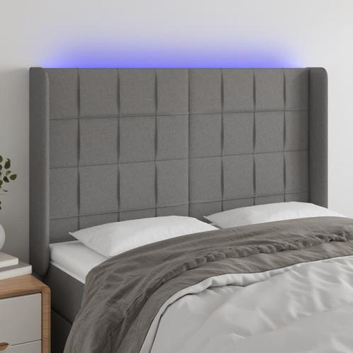 vidaXL Hoofdbord LED 147x16x118/128 cm stof donkergrijs, Huis en Inrichting, Slaapkamer | Bedden, Grijs, Nieuw, Stof, Verzenden