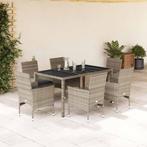 vidaXL 7-delige Tuinset met kussens poly rattan en glas, Tuin en Terras, Tuinsets en Loungesets, 6 zitplaatsen, Nieuw, Tuinset