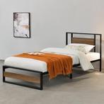 Metalen bed Villach bedframe 90x200 cm zwart en walnootkleur, Huis en Inrichting, Verzenden, Nieuw
