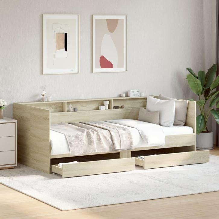 vidaXL Slaapbank met lades zonder matras 75x190 cm sonoma, Huis en Inrichting, Slaapkamer | Bedden, Bruin, Nieuw, Hout, Verzenden