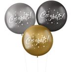 Ballonnen Congrats Zwart Zilver Goud 48cm 3st, Hobby en Vrije tijd, Feestartikelen, Nieuw, Verzenden