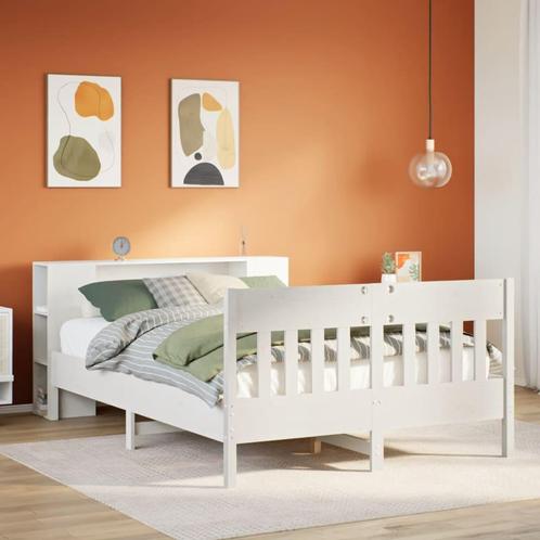 vidaXL Bed met boekenkast zonder matras grenenhout wit, Huis en Inrichting, Slaapkamer | Bedden, 120 cm, 200 cm, Wit, Twijfelaar