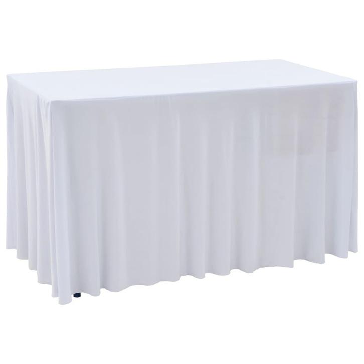 vidaXL 2 st Tafelhoezen stretch met rok 120x60,5x74 cm wit, Tuin en Terras, Tuinmeubel-accessoires, Nieuw, Verzenden