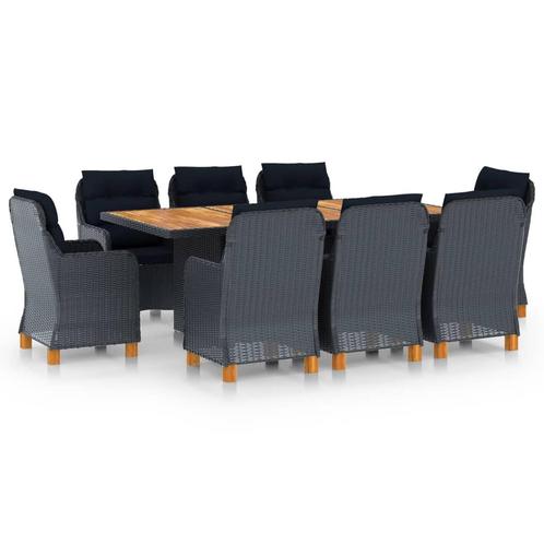 vidaXL 9-delige Tuinset met kussens poly rattan donkergrijs, Tuin en Terras, Tuinsets en Loungesets, Tuinset, Nieuw, 8 zitplaatsen