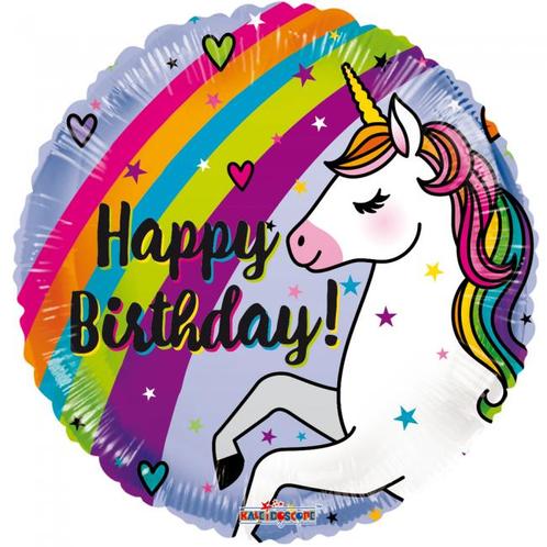 Helium Ballon Happy Birthday Unicorn Regenboog 45cm leeg, Hobby en Vrije tijd, Feestartikelen, Nieuw, Verzenden