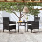 vidaXL 3-delige Tuinset poly rattan zwart, 3 zitplaatsen, Nieuw, Tuinset, Verzenden
