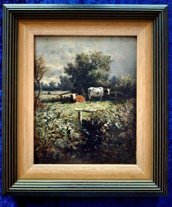 Class Hendrik Meiners (1819-1894) - Cows in an open space in, Antiek en Kunst, Kunst | Schilderijen | Klassiek