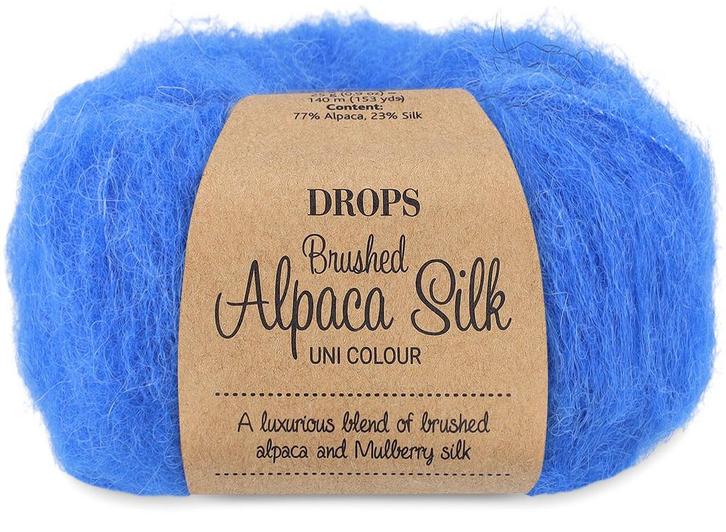 DROPS Brushed Alpaca Silk Uni Colour - 26 kobaltblauw - Wo, Hobby en Vrije tijd, Breien en Haken, Ophalen of Verzenden