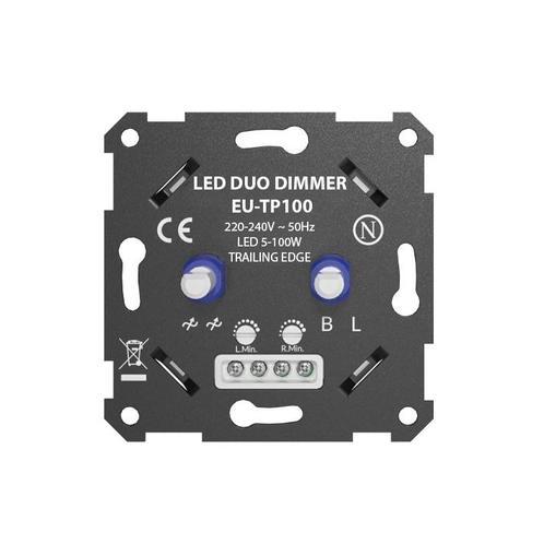 Ratio LED DUO dimmer 2x 5-100W inbouw inclusief afdekraam, Doe-het-zelf en Verbouw, Elektra en Kabels, Stopcontact, Nieuw