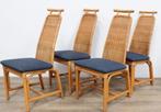 stoelen 4 stuks riet rotan hout stoffen zitting, Hout, Gebruikt, Blauw, Ophalen of Verzenden