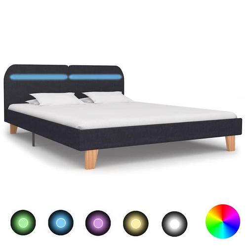 vidaXL Bedframe met LED zonder matras stof donkergrijs, Huis en Inrichting, Slaapkamer | Bedden, Overige maten, 200 cm, Grijs