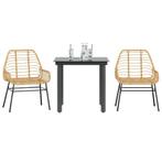 vidaXL 3-delige Tuinset poly rattan glas bruin, Tuin en Terras, Tuinsets en Loungesets, 2 zitplaatsen, Nieuw, Tuinset, Verzenden
