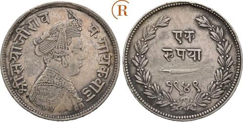Rupie 1949 = 1892 Indien: Baroda Sultanat: Sayaji Rao Iii..., Postzegels en Munten, Munten | Amerika, Verzenden