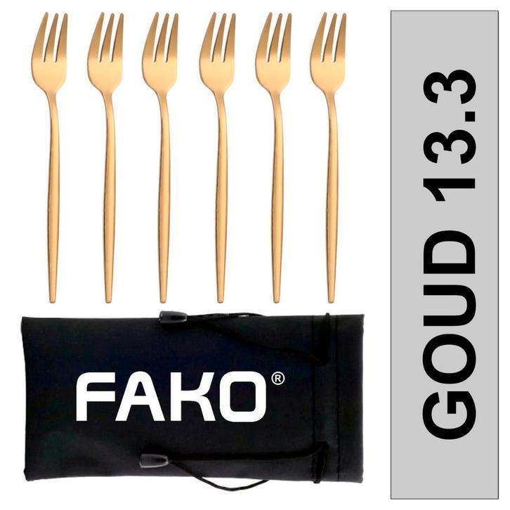 Fako Bijoux - Gebaksvork / Dessertvork Smal - 13cm - Goud -, Huis en Inrichting, Keuken | Bestek, Verzenden