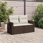 vidaXL Tuinbank 2-zits met kussens poly rattan bruin, Verzenden, Nieuw, Rotan