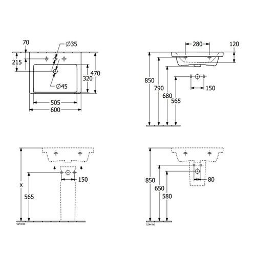 Wastafel Villeroy & Boch Subway 3.0 47x60x16.5 cm Wit Alpin, Doe-het-zelf en Verbouw, Sanitair, Ophalen of Verzenden