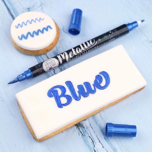 Sweet Stamp Stift Eetbare Inkt Dubbelzijdig Metallic Blauw, Hobby en Vrije tijd, Taarten en Cupcakes maken, Nieuw, Verzenden