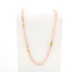 Rozenkwarts kralen ketting met gouden sierslot | 87,5 cm, Gebruikt, Overige kleuren, Ophalen of Verzenden, Met edelsteen