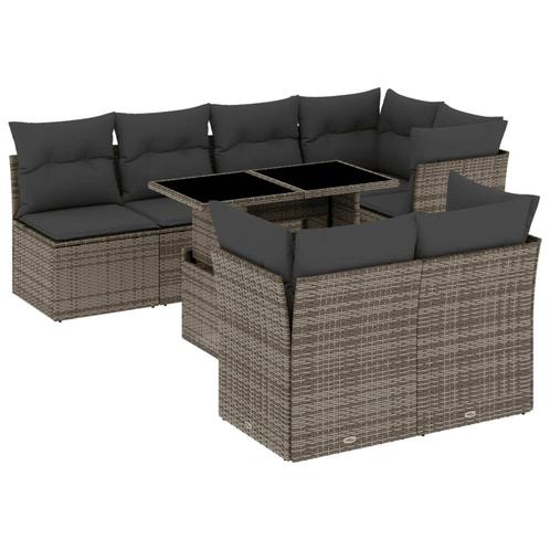 vidaXL 8-delige Loungeset met kussens poly rattan grijs, Tuin en Terras, Tuinsets en Loungesets, Loungeset, Nieuw, 8 zitplaatsen
