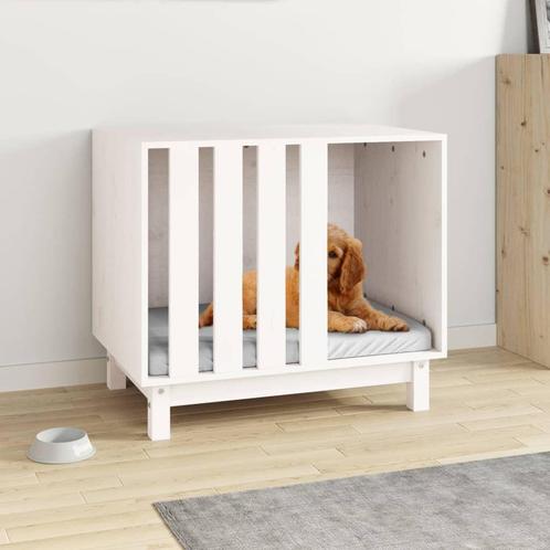 vidaXL Hondenhok 70x50x62 cm massief grenenhout wit, Dieren en Toebehoren, Hondenhokken, Nieuw, Verzenden