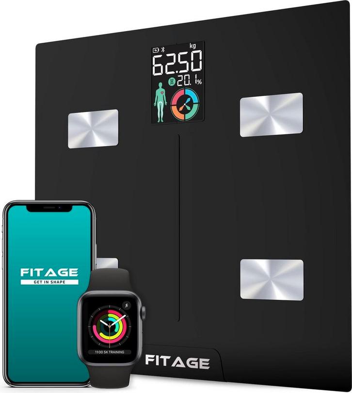 2dekans | FITAGE LCD Weegschaal Personenweegschaal Digitaal, Sport en Fitness, Fitnessmaterialen, Zo goed als nieuw, Ophalen of Verzenden