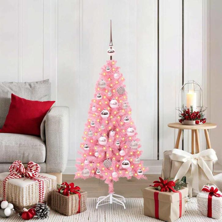vidaXL Kerstboom met 150 LED met standaard Roze 120 cm PVC, Diversen, Kerst, Nieuw, Verzenden