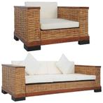 vidaXL 2-delig Bankstel met kussens natuurlijk rattan bruin, Verzenden, 150 tot 200 cm, Nieuw, Riet of Rotan