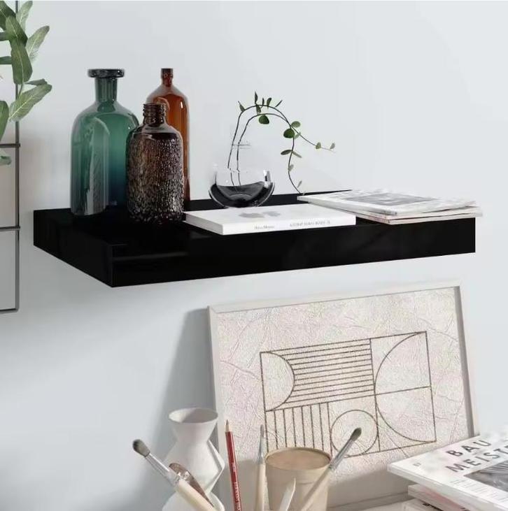 Hoogglans Zwarte Zwevende Wandplank 40x23x3,8 cm, Huis en Inrichting, Kasten | Boekenkasten, Nieuw, Verzenden
