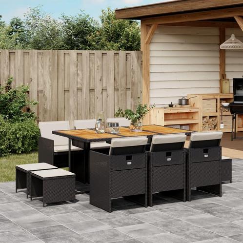 vidaXL 11-delige Tuinset met kussens poly rattan zwart, Tuin en Terras, Tuinsets en Loungesets, Tuinset, Nieuw, Meer dan 8 zitplaatsen