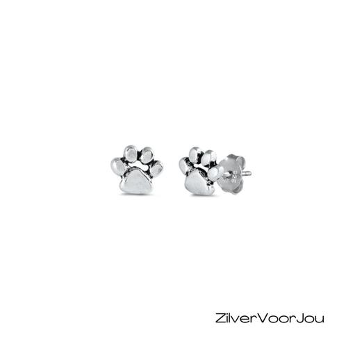 Zilveren pootadruk kat oorstekers, Sieraden, Tassen en Uiterlijk, Oorbellen, Nieuw, Verzenden