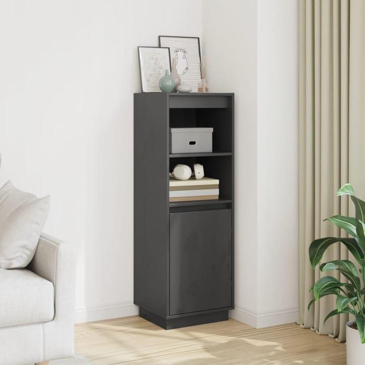 vidaXL buffetkast 37x34x110 cm massief grenenhout grijs, Huis en Inrichting, Kasten | Buffetkasten, 25 tot 50 cm, Nieuw, Grenenhout