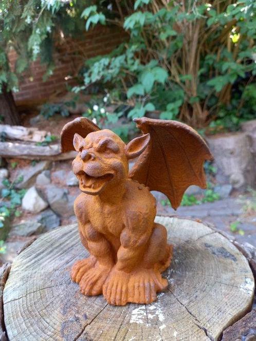 sculptuur, SITTING GARGOLYE, DEMON - 16 cm - Gietijzer, Antiek en Kunst, Curiosa en Brocante