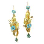 Oorbellen - 18 karaat Geel goud - Turquoise - Parel,, Nieuw