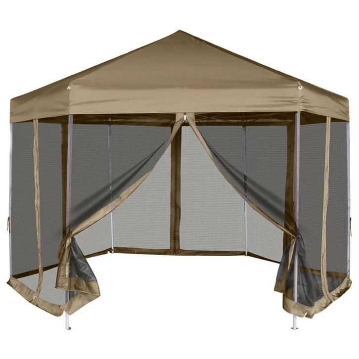 vidaXL Partytent met wanden zeshoekig 3,6x3,1 m taupe 220, Tuin en Terras, Partytenten, Partytent, Nieuw, Verzenden
