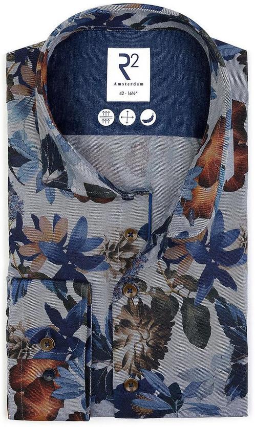 R2 Overhemd Flower Flanel Blauw maat 42 Heren, Kleding | Heren, Overhemden, Blauw, Nieuw, Verzenden