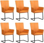 Set van 6 Lichtcognac leren industriële eetkamerstoelen - po, Huis en Inrichting, Stoelen, Overige kleuren, Nieuw, Leer, Ophalen of Verzenden