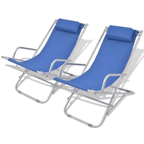 vidaXL Terrasstoelen verstelbaar 2 st staal blauw, Tuin en Terras, Ligbedden, Nieuw, Verzenden