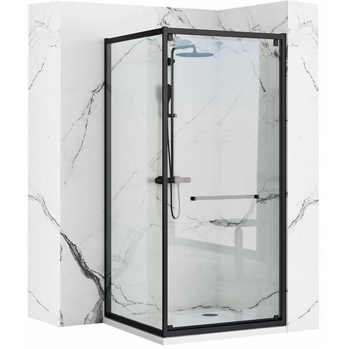 REA Douchecabine met draaideur - mat zwart - 80x100 cm -..., Doe-het-zelf en Verbouw, Sanitair, Nieuw, Ophalen of Verzenden