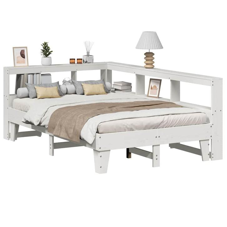 vidaXL Bed met boekenkast zonder matras grenenhout wit, Huis en Inrichting, Slaapkamer | Bedden, Overige maten, 190 cm of minder