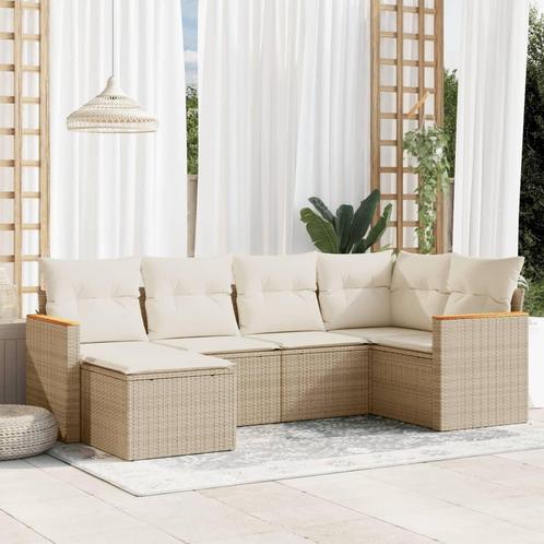 vidaXL 6-delige Loungeset met kussens poly rattan beige, Tuin en Terras, Tuinsets en Loungesets, Loungeset, Nieuw, Rotan, Verzenden