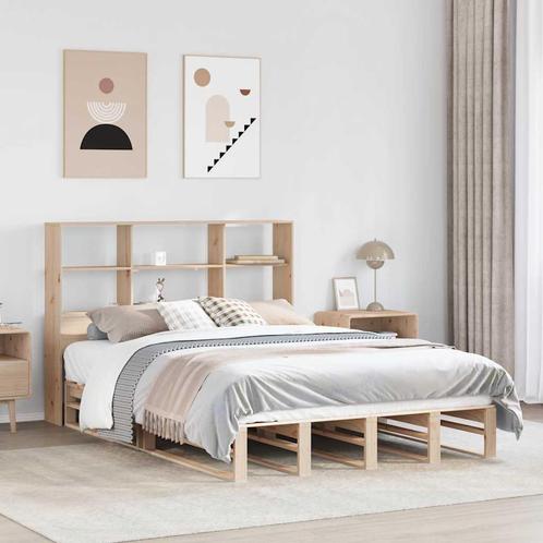vidaXL Bed met boekenkast zonder matras massief hout 120x200, Huis en Inrichting, Slaapkamer | Bedden, 120 cm, 200 cm, Wit, Twijfelaar