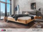 Massief eiken bed Easton - Ribbelstof hoofdbord - SALE!, Bruin, Verzenden, 140 cm, 200 cm