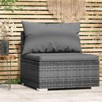 vidaXL Tuinmiddenbank met kussens poly rattan grijs, Tuin en Terras, Verzenden, Nieuw, Rotan