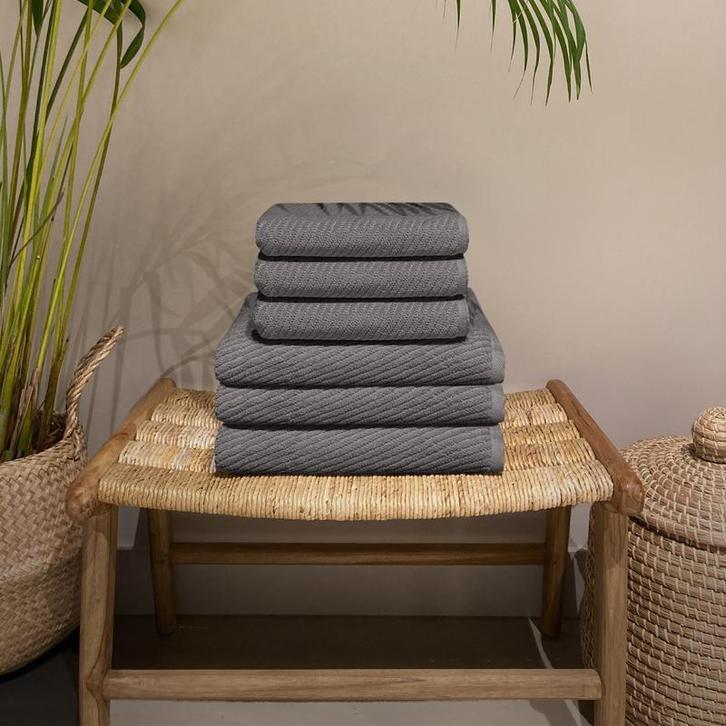 Luxe handdoekenset - antraciet - 6-delig | 550 gr/m², Huis en Inrichting, Badkamer | Badtextiel en Accessoires, Grijs, Nieuw, Verzenden